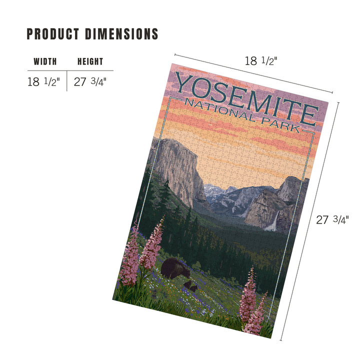 Yosemite National Park, California, Bear and Cubs with Flowers, Jigsaw Puzzle