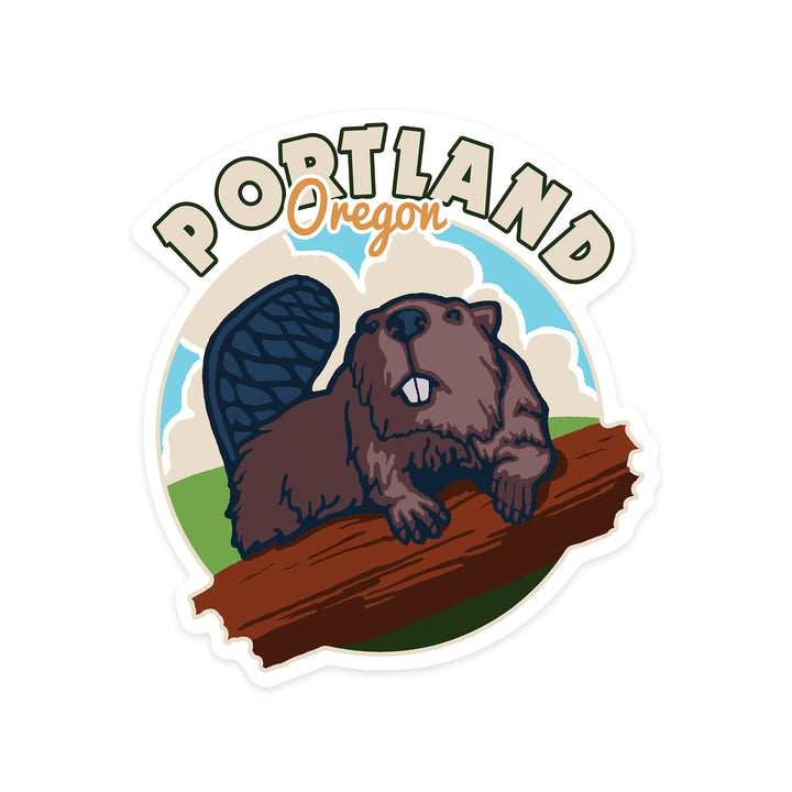 Portland, Oregon, Beaver, Contour, Lantern Press Artwork, Vinyl Sticker