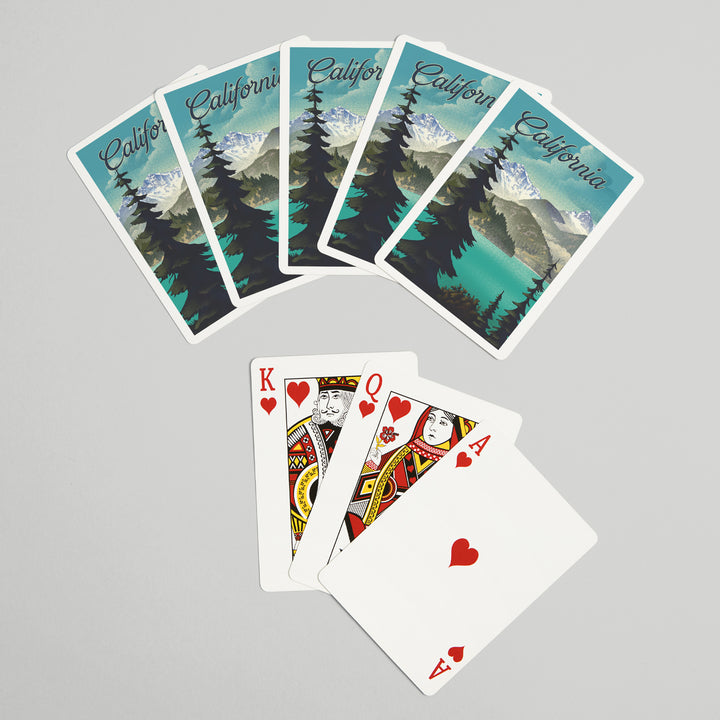 Playing Cards, California, Lithograph, Lake and Mountains Scene, 52 Card Deck with Jokers in Box, Unique Art