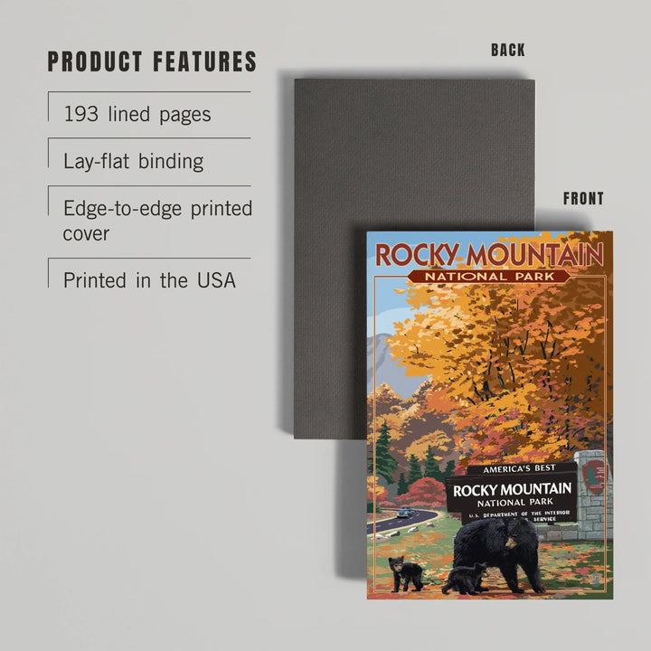 Lined 6x9 Journal, Rocky Mountain National Park, Black Bear and Cubs at Entrance, Lay Flat, 193 Pages, FSC paper