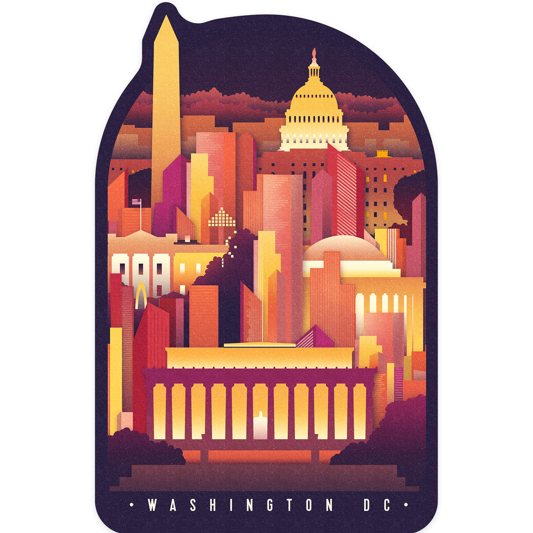 Washington DC, Neon Skyline, Vinyl Sticker