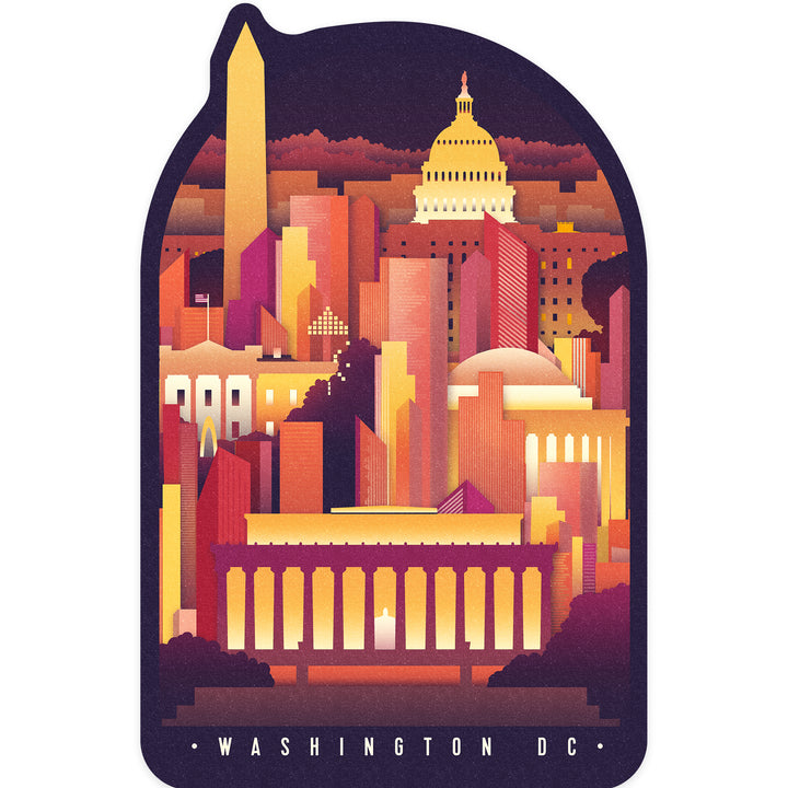 Washington DC, Neon Skyline, Vinyl Sticker