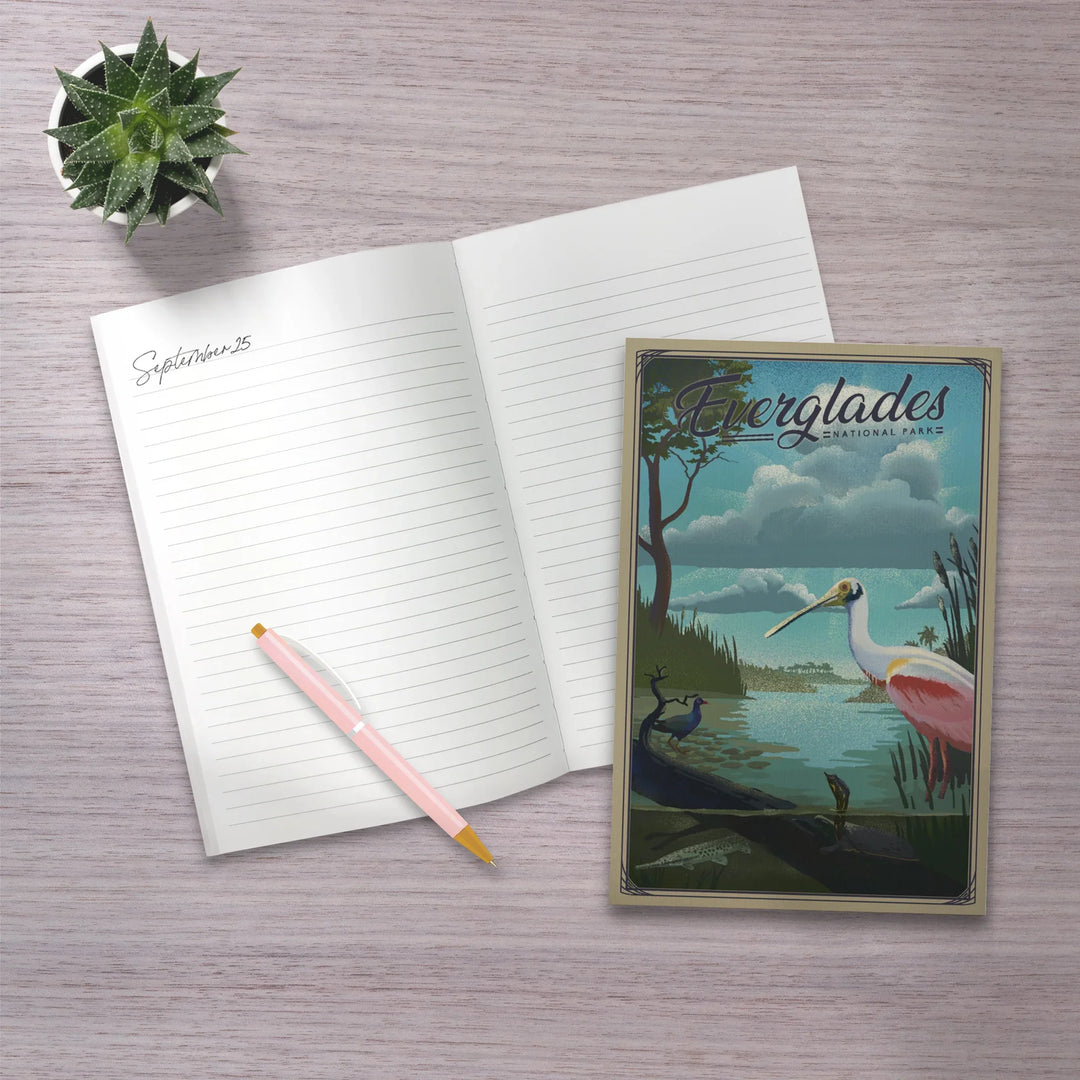 Lined 6x9 Journal, Everglades National Park, Florida, Lithograph National Park Series, Lay Flat, 193 Pages, FSC paper