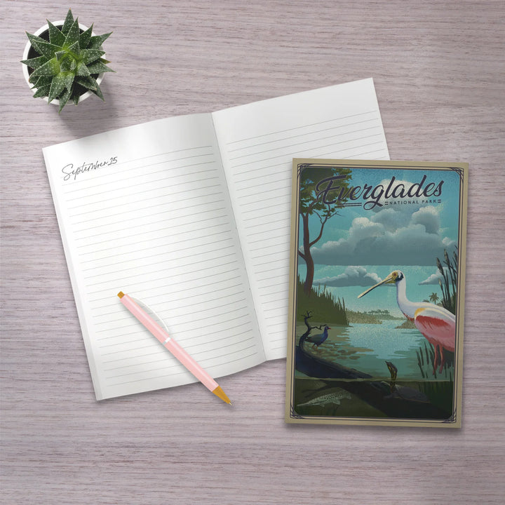 Lined 6x9 Journal, Everglades National Park, Florida, Lithograph National Park Series, Lay Flat, 193 Pages, FSC paper