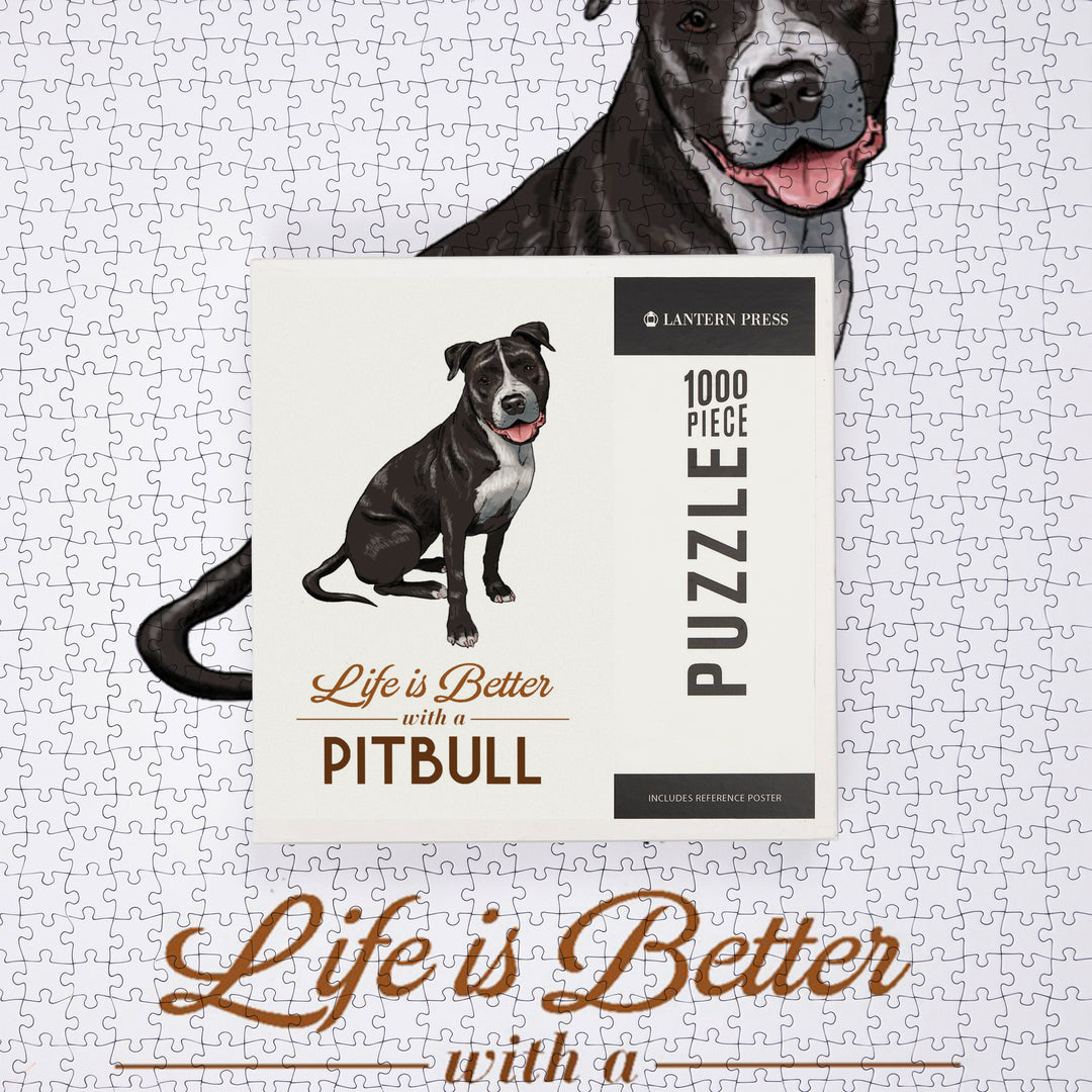 Pitbull, Life is Better, Black and White, Jigsaw Puzzle