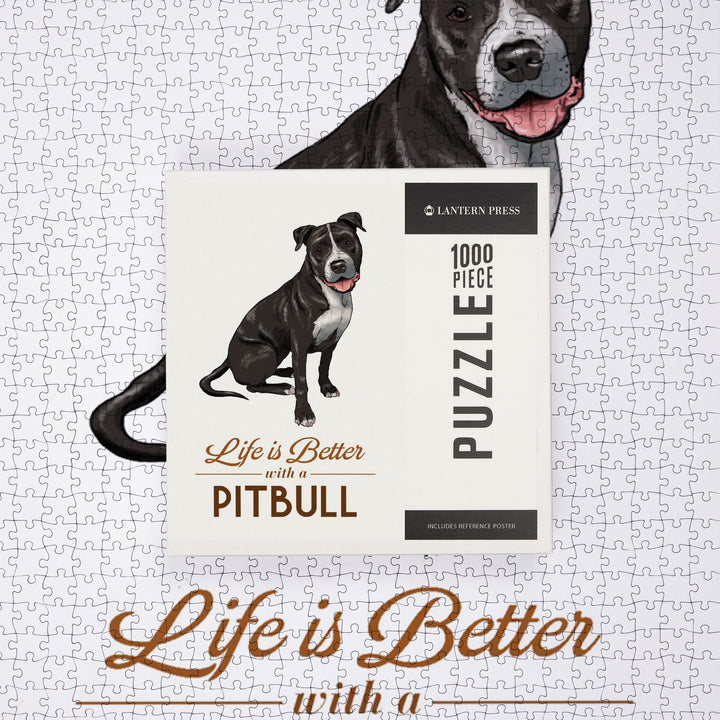 Pitbull, Life is Better, Black and White, Jigsaw Puzzle