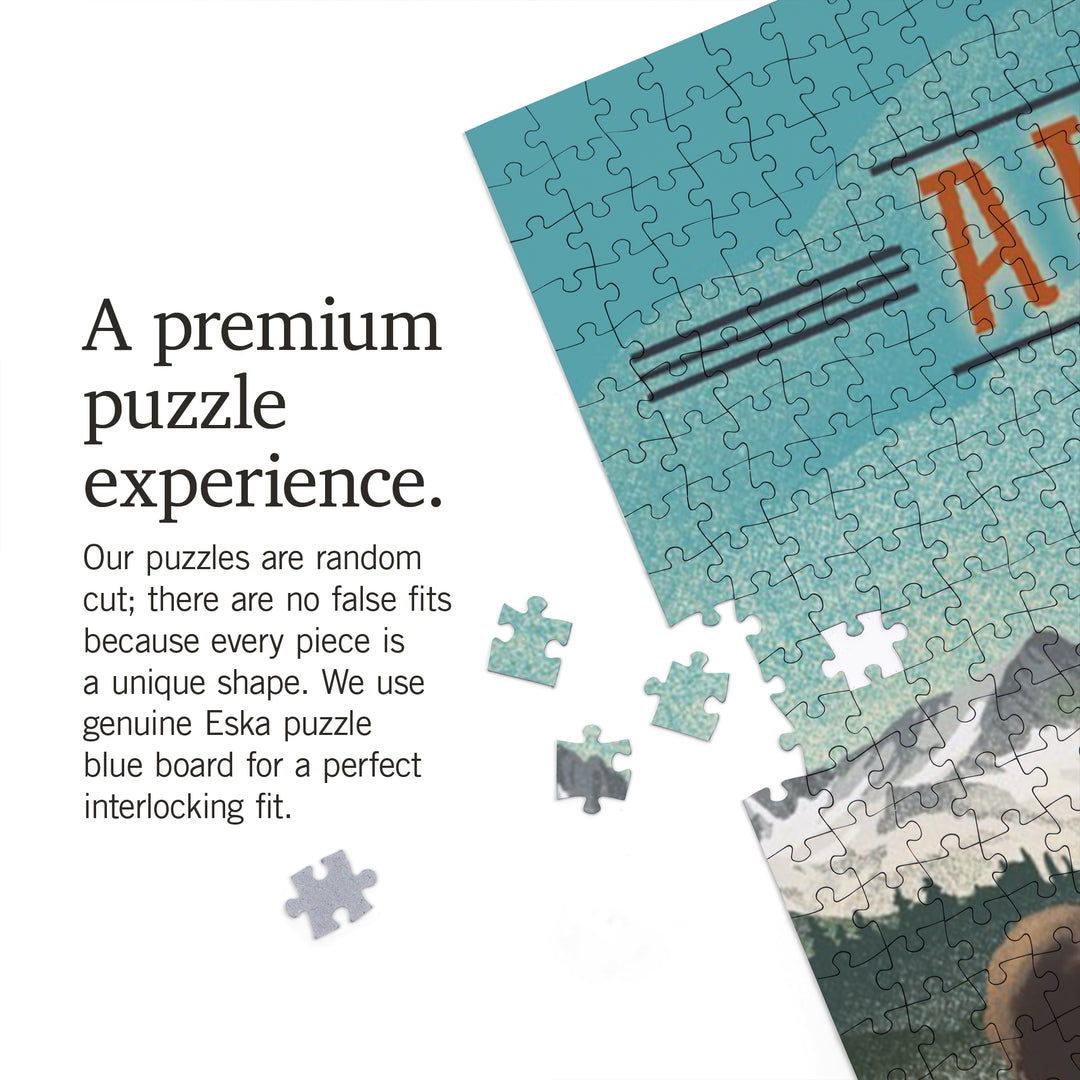 Alaska, Lithograph, Bears at Salmon Run, 1000 Piece Jigsaw Puzzle