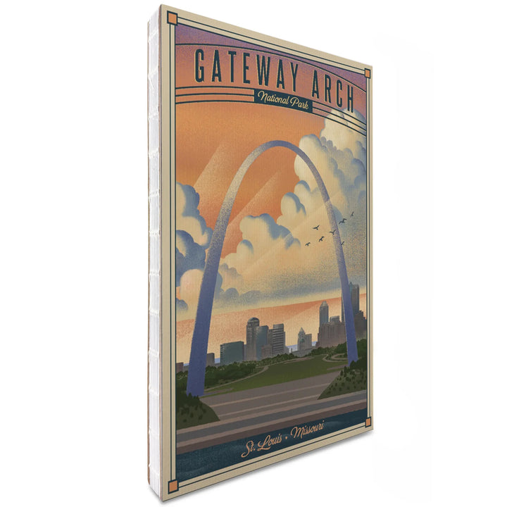 Lined 6x9 Journal, Gateway Arch National Park, Missouri, Lithograph National Park Series, Lay Flat, 193 Pages, FSC paper