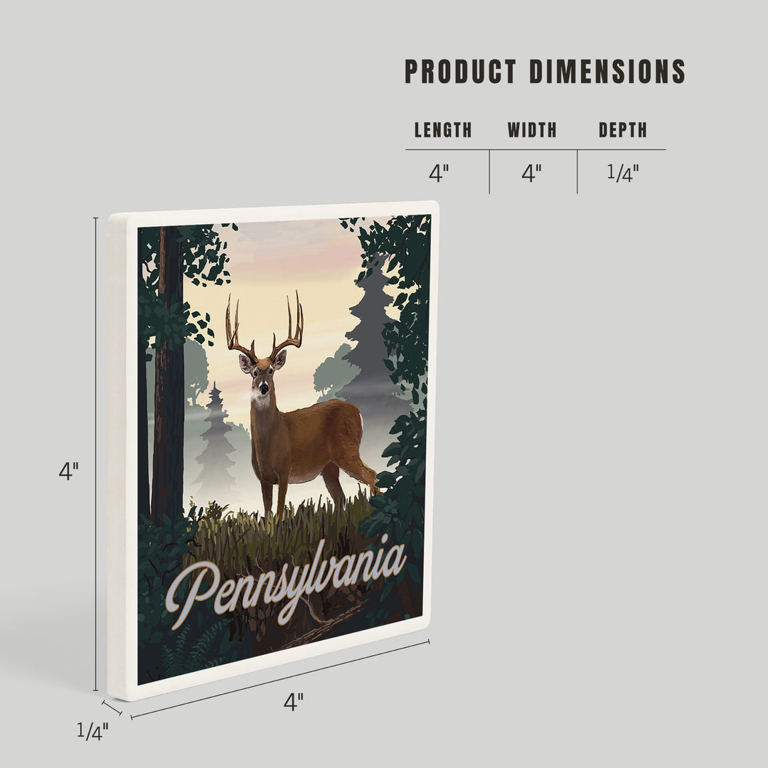Pennsylvania, Painterly, Deer and Sunrise, Coasters