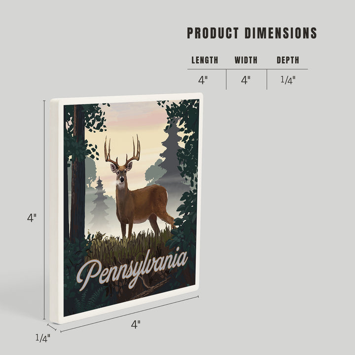 Pennsylvania, Painterly, Deer and Sunrise, Coasters