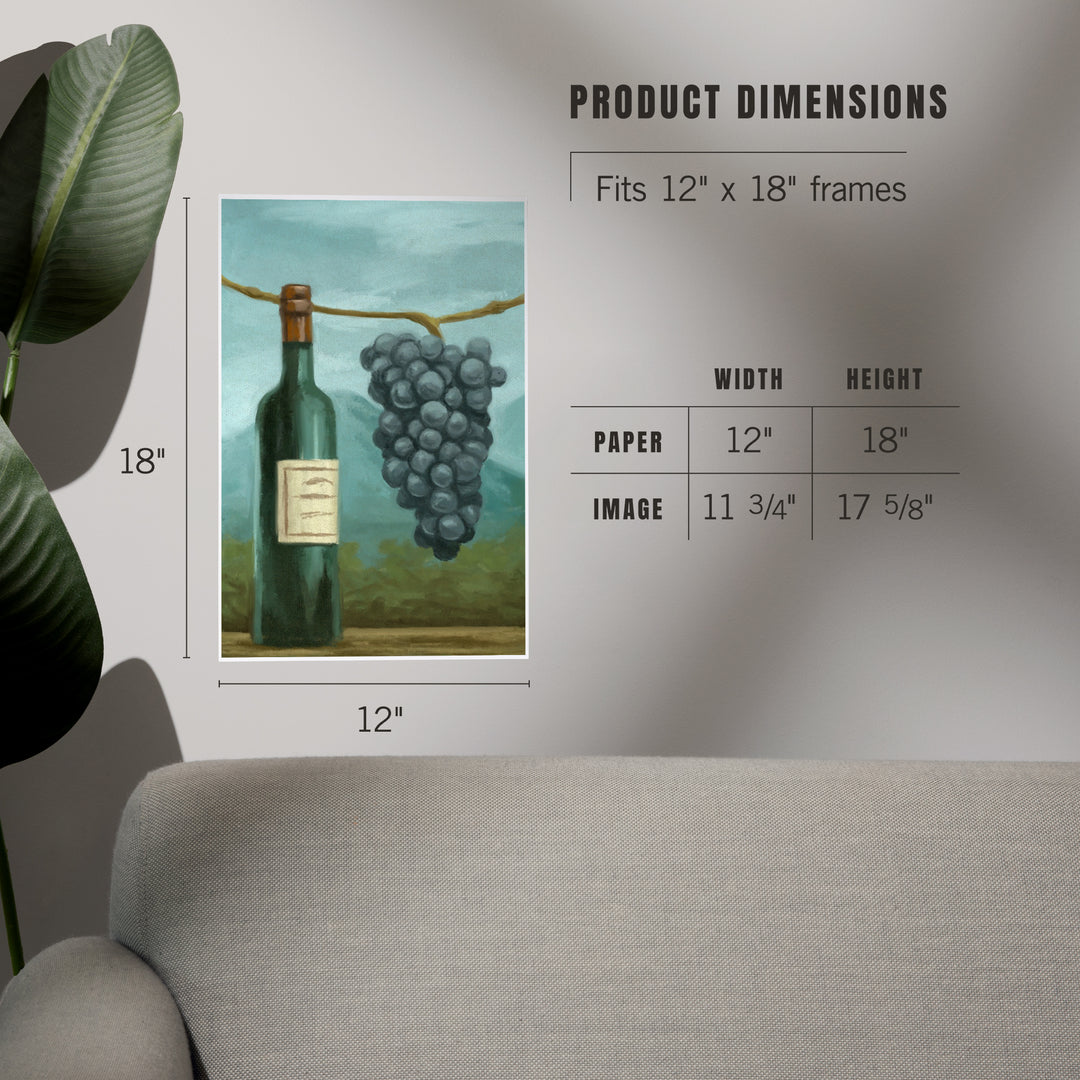 Blue Grapes and Wine Bottle, Oil Painting, Art & Giclee Prints