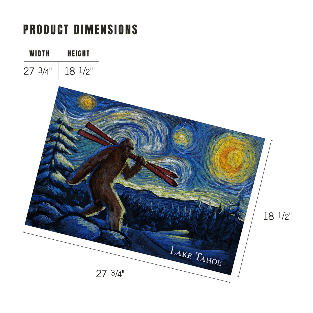 Lake Tahoe, California, Starry Night, Winter Bigfoot with Skis, 1000 Piece Jigsaw Puzzle