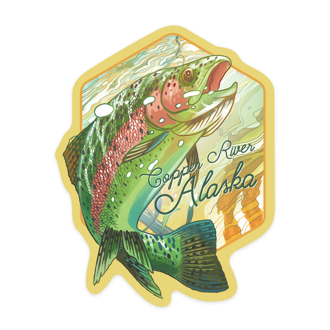 Copper River, Alaska, Fishing, Underwater Trout, Contour, Vinyl Sticker - Lantern Press