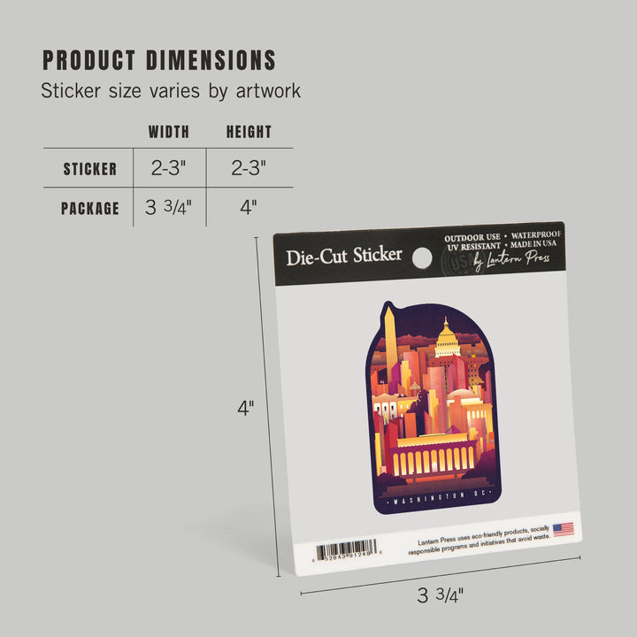 Washington DC, Neon Skyline, Vinyl Sticker
