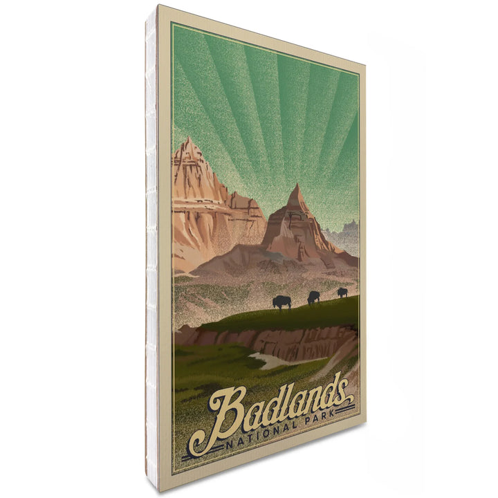 Lined 6x9 Journal, Badlands National Park, South Dakota, Bison in the Park, Lithograph National Park Series, Lay Flat, 193 Pages, FSC paper