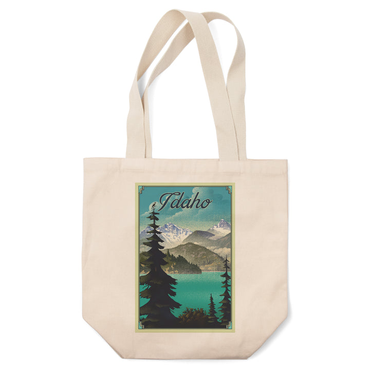 Idaho, Lake, Lithograph, Lantern Press Artwork, Tote Bag