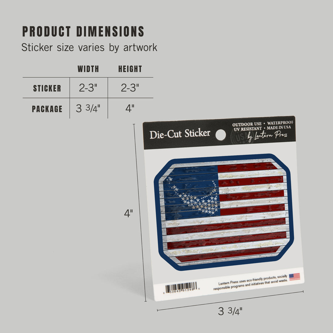 Nantucket, Massachusetts, Rustic American Flag, Contour, Vinyl Sticker