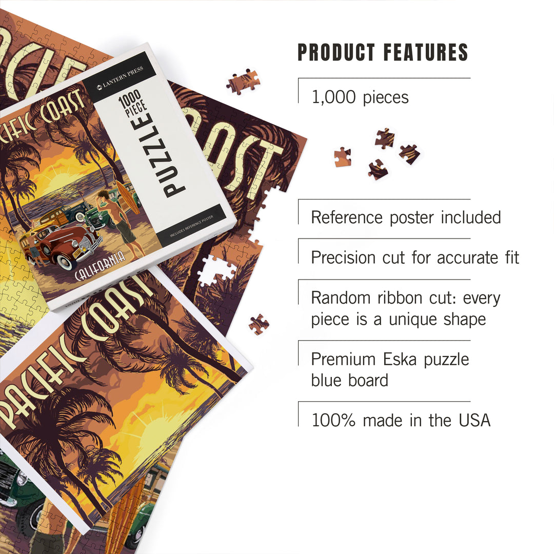 Pacific Coast, California, Woodies on the Beach, 1000 Piece Jigsaw Puzzle