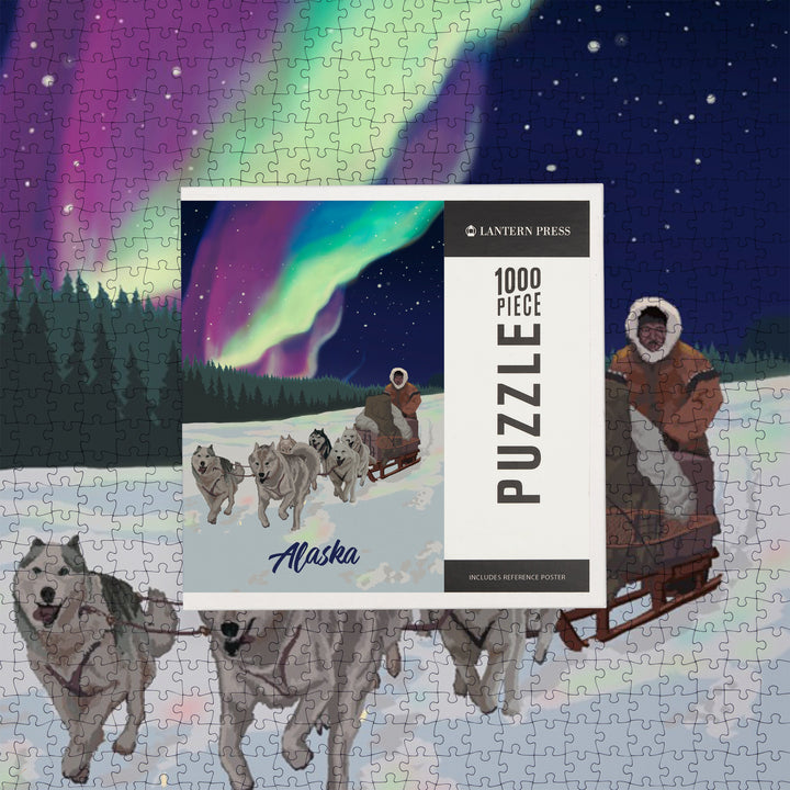 Alaska, Northern Lights, Dog Sled, Jigsaw Puzzle