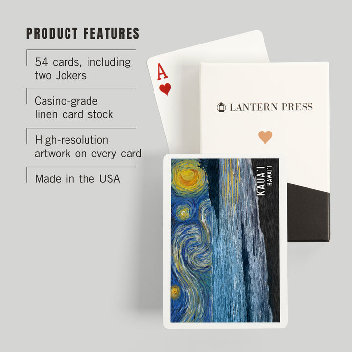 Playing Cards, Kauai, Hawaii, Starry Night, Coastline, 52 Card Deck with Jokers in Box, Unique Art