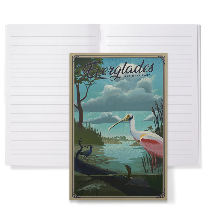 Lined 6x9 Journal, Everglades National Park, Florida, Lithograph National Park Series, Lay Flat, 193 Pages, FSC paper