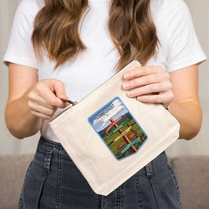 Connecticut, Signpost, Meadow,, Organic Cotton Zipper Pouch, Go Bag