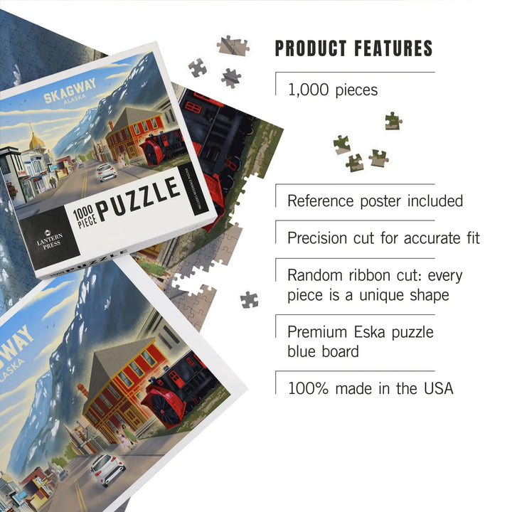 Skagway, Alaska, Lithograph, Main Street, Jigsaw Puzzle