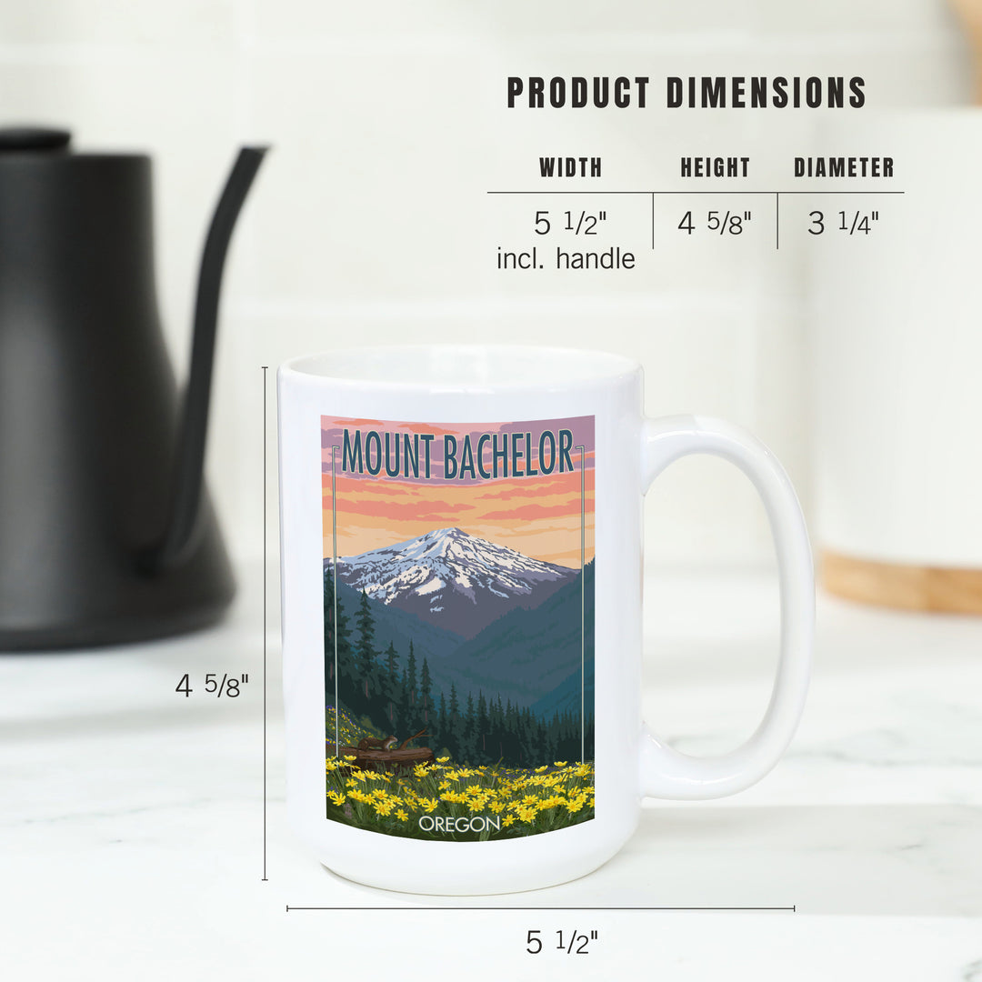Mt. Bachelor, Oregon, Pine Martin and Flowers, Lantern Press Artwork, Ceramic Mug