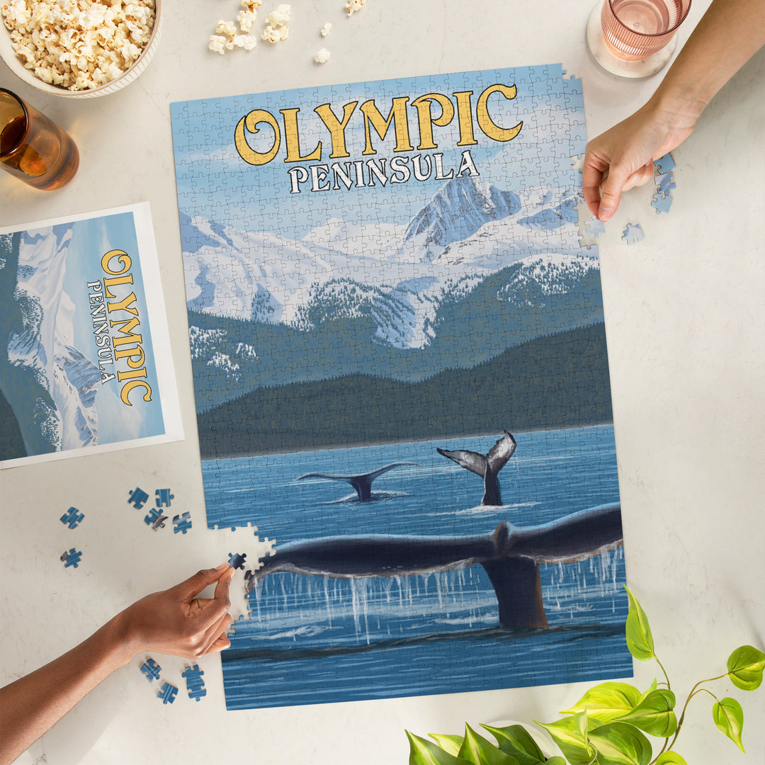 Olympic Peninsula, Washington, Painterly, Humpback Whale Family, Jigsaw Puzzle