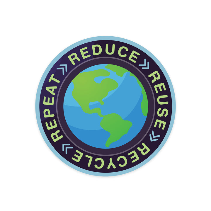 Reduce, Reuse, Recycle, Repeat, Earth, Vector, Contour, Lantern Press Artwork, Vinyl Sticker