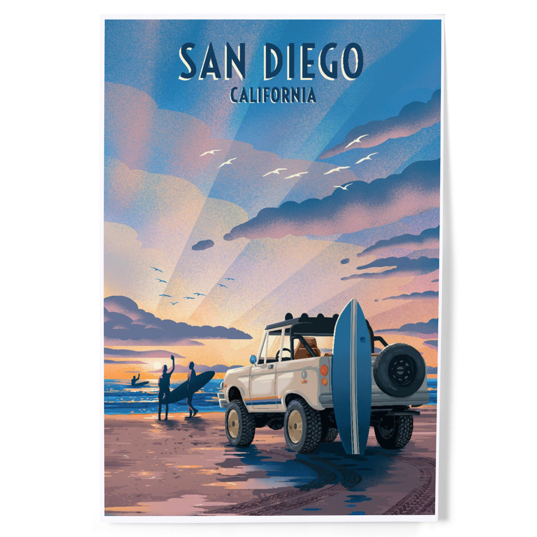 San Diego, California, Lithograph, Wake Up! Surf's Up!, Surfers on Beach, Art & Giclee Prints