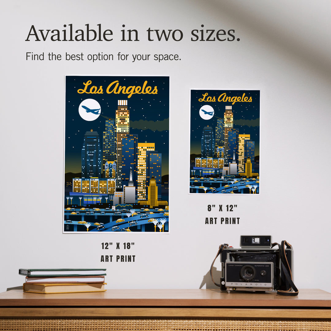 Los Angeles, Retro Skyline Series, Dark, Art & Giclee Prints