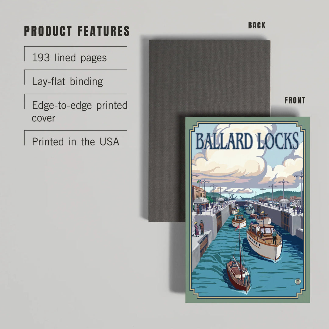 Lined 6x9 Journal, Seattle, Washington, Ballard Locks, Lay Flat, 193 Pages, FSC paper