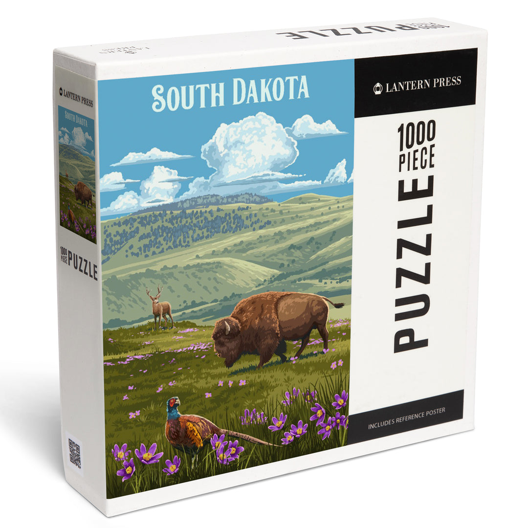 South Dakota, Painterly, Bison and Pheasant, 1000 Piece Jigsaw Puzzle