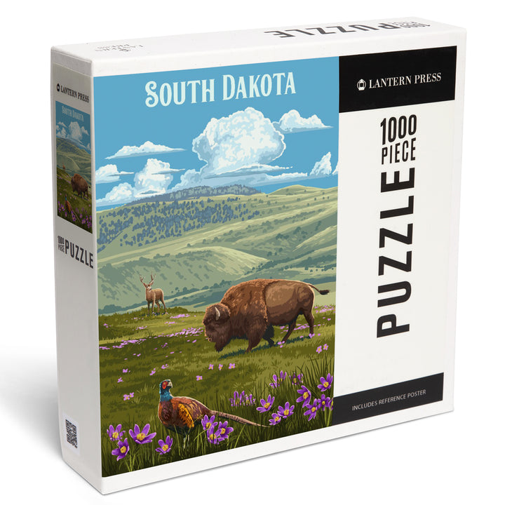 South Dakota, Painterly, Bison and Pheasant, 1000 Piece Jigsaw Puzzle