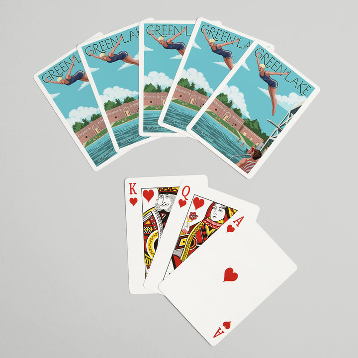 Playing Cards, Seattle, Washington, Green Lake Woman Diving, 52 Card Deck with Jokers in Box, Unique Art