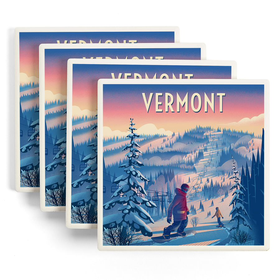 Vermont, Shred the Gnar, Snowboarding ceramic coaster set