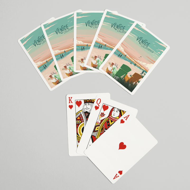 Playing Cards, Venice Beach, California, Painterly, Bottle This Moment, Beach Chairs, 52 Card Deck with Jokers in Box, Unique Art