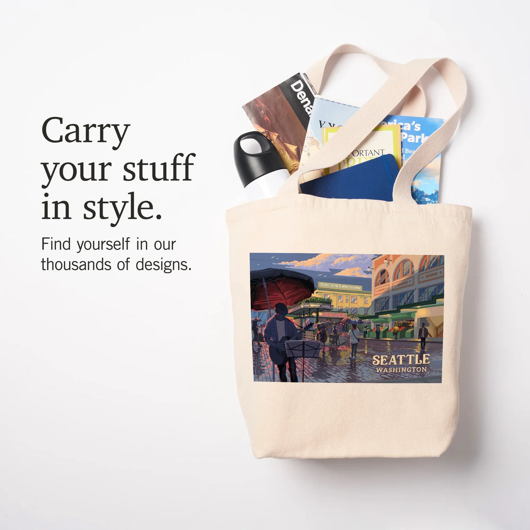 Seattle, Washington, Painterly, Public Market, Tote Bag