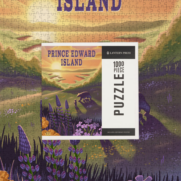 Prince Edward Island, Lithograph, Bear and Spring Flowers, Lake, Jigsaw Puzzle