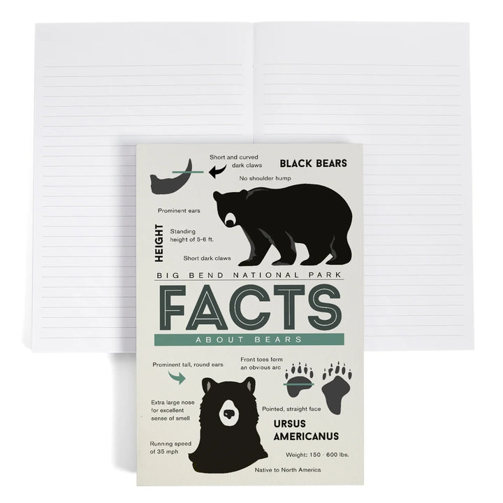 Lined 6x9 Journal, Big Bend National Park, Texas, Facts About Black Bears, Lay Flat, 193 Pages, FSC paper
