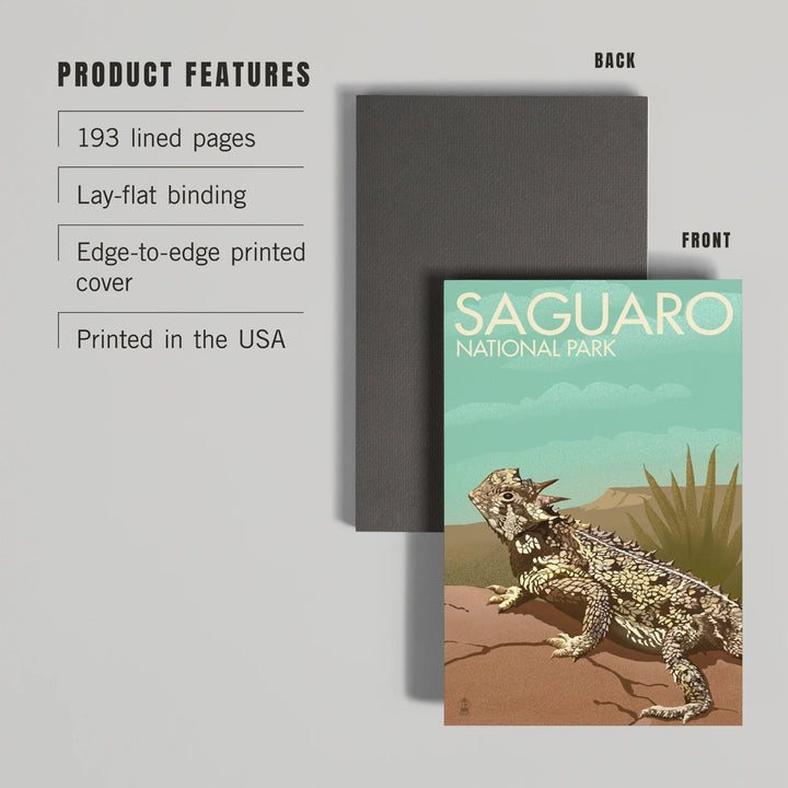 Lined 6x9 Journal, Saguaro National Park, Arizona, Horned Lizard, Lithograph, Lay Flat, 193 Pages, FSC paper