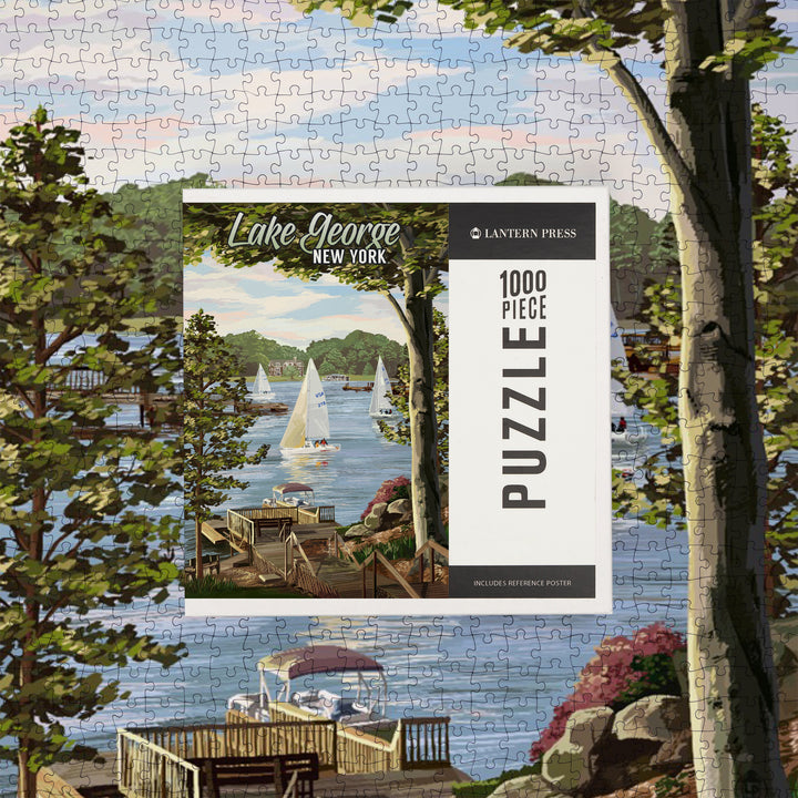 Lake George, New York, Lake View and Sailboats, Jigsaw Puzzle