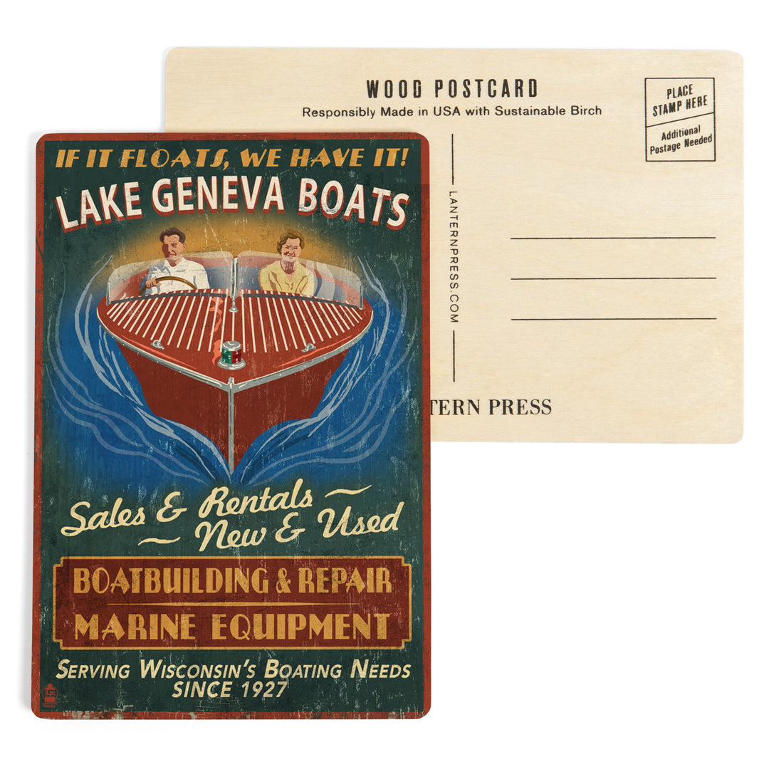 Lake Geneva, Wisconsin, Boat Shop Vintage Sign, Wood Sign and Postcards