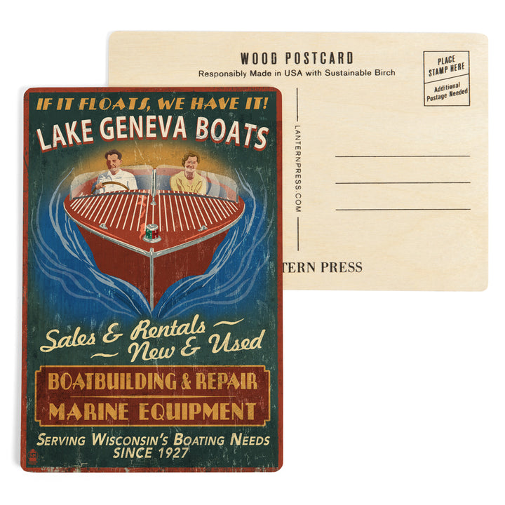 Lake Geneva, Wisconsin, Boat Shop Vintage Sign, Wood Sign and Postcards