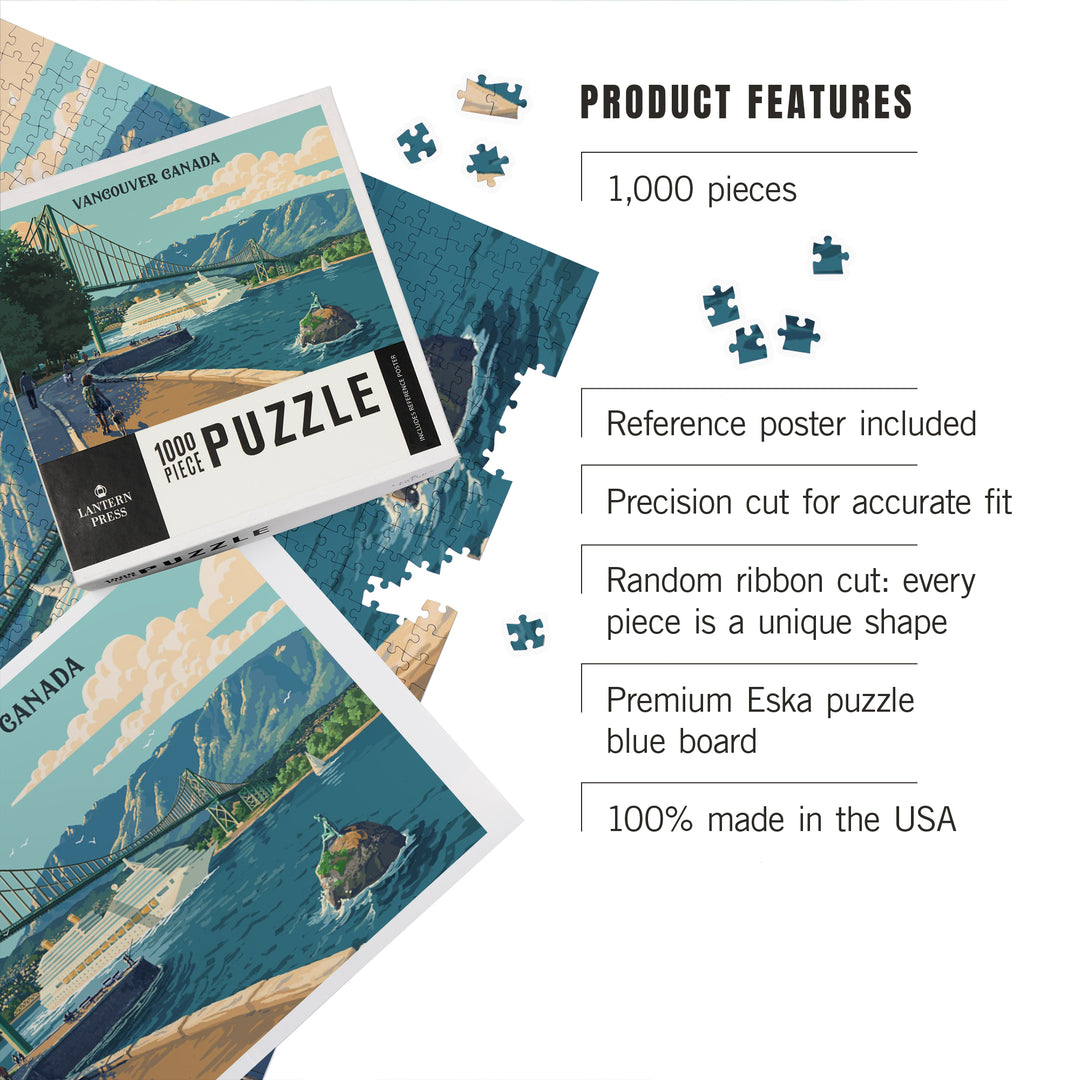 Vancouver Canada, Lions Gate Bridge, Painterly, 1000 Piece Jigsaw Puzzle