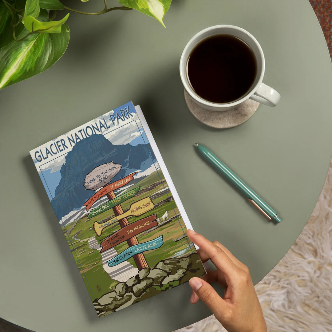 Lined 6x9 Journal, Glacier National Park, Montana, Going-To-The-Sun Road Mountain Signpost, Lay Flat, 193 Pages, FSC paper
