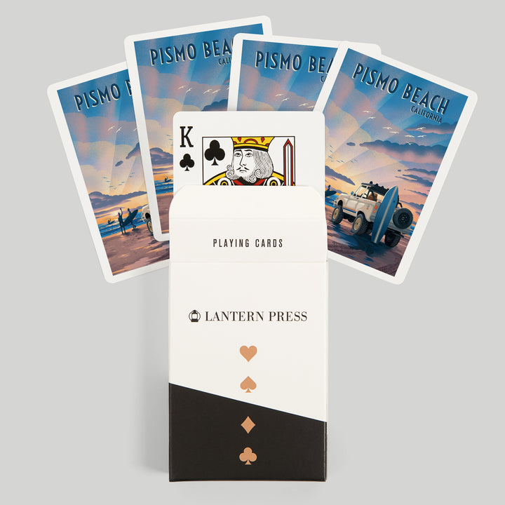 Playing Cards, Pismo Beach, California, Lithograph, Surfers on Beach, 52 Card Deck with Jokers in Box, Unique Art