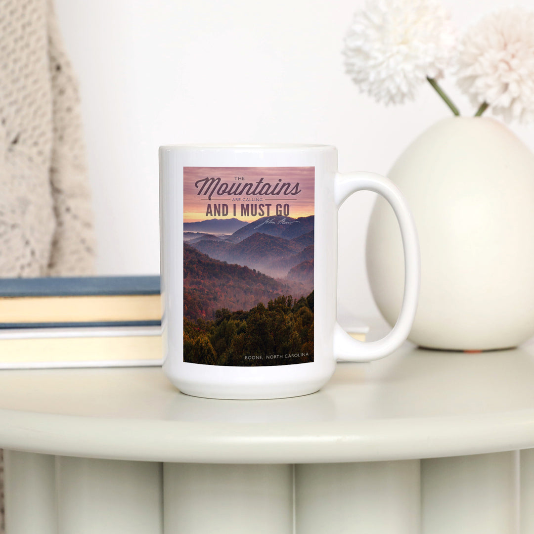 Boone, North Carolina, John Muir, The Mountains Are Calling, Sunset, Lantern Press, Ceramic Mug