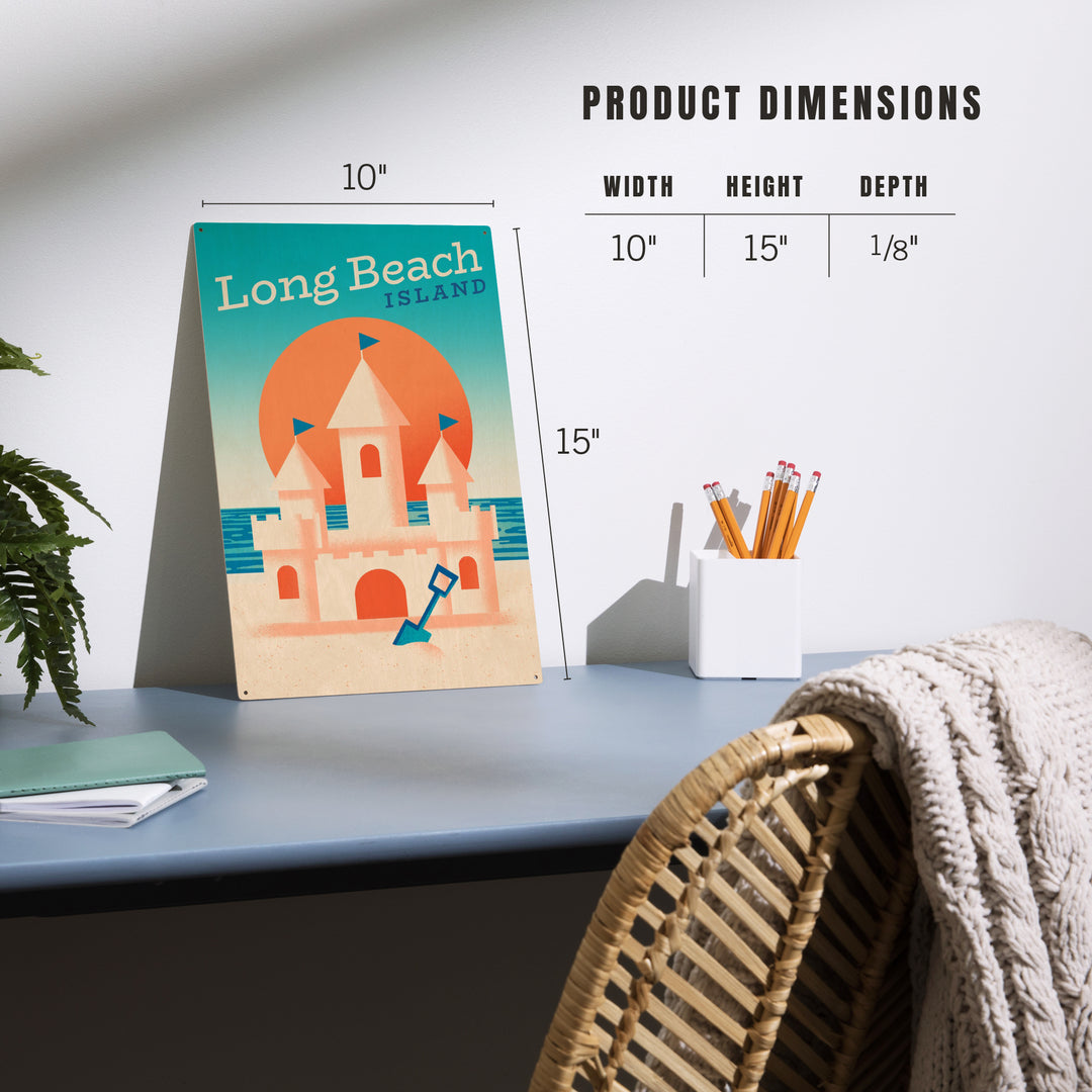Long Beach Island, New Jersey, Sun-faded Shoreline Collection, Sand Castle on Beach, Wood Sign and Postcards
